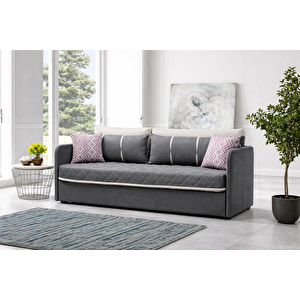 Siesta Fonksiyonel Kanepe Koltuk Metal Bazalı Yataklı Süngerli Gri Plastik Ayaklı