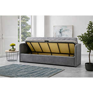 Siesta Fonksiyonel Kanepe Koltuk Metal Bazalı Yataklı Süngerli Gri Plastik Ayaklı