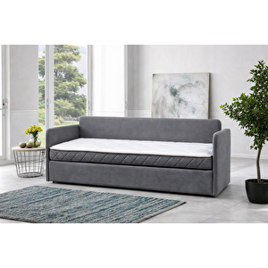 Siesta Fonksiyonel Kanepe Koltuk Metal Bazalı Yataklı Süngerli Gri Plastik Ayaklı