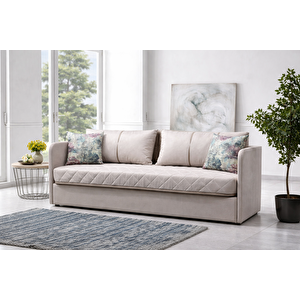 Siesta Fonksiyonel Kanepe Koltuk Metal Bazalı Yataklı Süngerli Bej Plastik Ayaklı