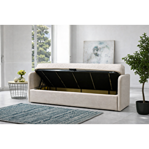 Siesta Fonksiyonel Kanepe Koltuk Metal Bazalı Yataklı Süngerli Bej Plastik Ayaklı