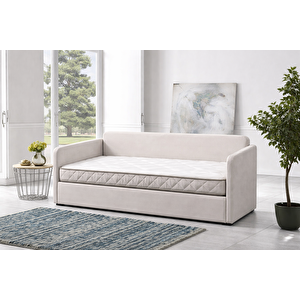 Siesta Fonksiyonel Kanepe Koltuk Metal Bazalı Yataklı Süngerli Bej Plastik Ayaklı