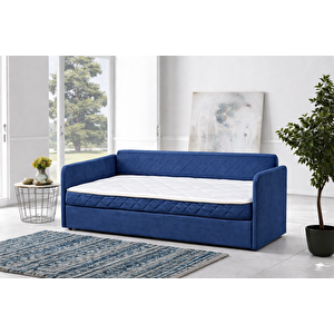 Siesta Fonksiyonel Kanepe Koltuk Metal Bazalı Yataklı Süngerli Mavi Plastik Ayaklı