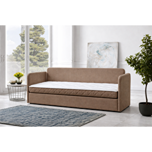 Siesta Fonksiyonel Kanepe Koltuk Metal Bazalı Yataklı Süngerli Kahve Plastik Ayaklı