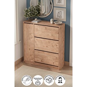 Düşer Kapak Ayakkabılık 4 Kapaklı 6 Bölmeli Kayar Raflı Ayakkabılık Gizem Çam