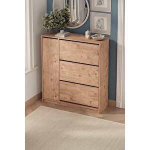 Düşer Kapak Ayakkabılık 4 Kapaklı 6 Bölmeli Kayar Raflı Ayakkabılık Gizem Çam