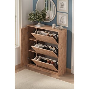 Düşer Kapak Ayakkabılık 4 Kapaklı 6 Bölmeli Kayar Raflı Ayakkabılık Gizem Çam