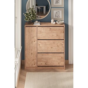 Düşer Kapak Ayakkabılık 4 Kapaklı 6 Bölmeli Kayar Raflı Ayakkabılık Gizem Çam