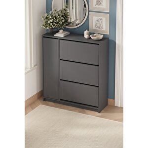 Düşer Kapak Ayakkabılık 4 Kapaklı 6 Bölmeli Kayar Raflı Ayakkabılık Gizem Antrasit