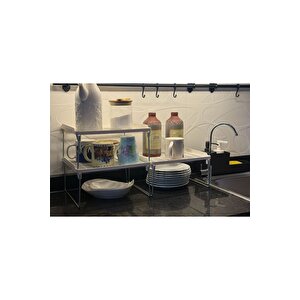 3lü Dolap İçi Raf Düzenleyici Metal Ayaklı Tabak,kupa,bardak Rafı Organizer