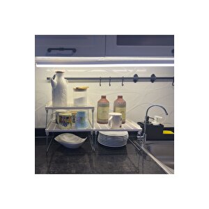 3lü Dolap İçi Raf Düzenleyici Metal Ayaklı Tabak,kupa,bardak Rafı Organizer