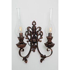 Ferforje Gaz Lambası Ikili Aplik Bakır Patina