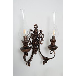 Ferforje Gaz Lambası Ikili Aplik Bakır Patina