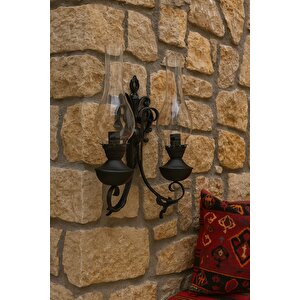 Siyah Ferforje Gaz Lambası İkili Aplik