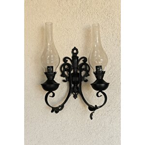 Siyah Ferforje Gaz Lambası İkili Aplik