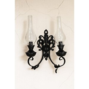 Siyah Ferforje Gaz Lambası İkili Aplik