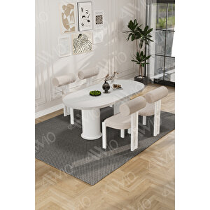 Lora Serisi Bohem Ayak 4'lü Metal Pofi Demonte Sandalye 80x140 Masa Sandalye Takımı Beyaz