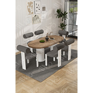 Lizy Bohem Ayak 6'lı Metal Pofi Demonte Sandalye 80x160 Masa Sandalye Takımı Antrasit