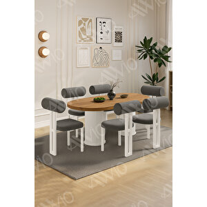 Lizy Bohem Ayak 6'lı Metal Pofi Demonte Sandalye 80x160 Masa Sandalye Takımı Antrasit