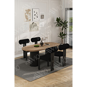 Cydney Serisi Bohem Ayak 4'lü Metal Pofi Demonte Sandalye 80x140 Masa Sandalye Takımı Siyah