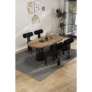 Cydney Serisi Bohem Ayak 4'lü Metal Pofi Demonte Sandalye 80x140 Masa Sandalye Takımı Siyah