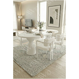 Bolivya Serisi Vazo Ayak Bohem 4 'lü Metal Tokyo Demonte Sandalye 80x140 Masa Sandalye Takımı Beyaz