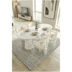 Bolivya Serisi Vazo Ayak Bohem 4 'lü Metal Tokyo Demonte Sandalye 80x140 Masa Sandalye Takımı Beyaz