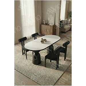 Castella Serisi Vazo Ayak Bohem 4 'lü Metal Pofi Demonte Sandalye 80x140 Masa Sandalye Takımı Siyah