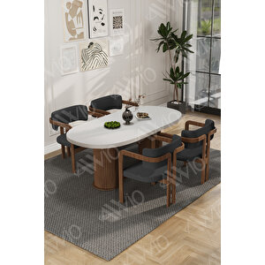 White Serisi Bohem Ayak 4'lü Tokyo Metal Demonte Sandalye 80x140 Masa Sandalye Takımı Antrasit