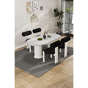 Lora Serisi Bohem Ayak 4'lü Metal Pofi Demonte Sandalye 80x140 Masa Sandalye Takımı Beyaz