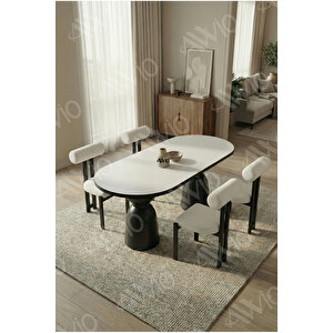 Castella Serisi Vazo Ayak Bohem 4 'lü Metal Pofi Demonte Sandalye 80x140 Masa Sandalye Takımı Beyaz