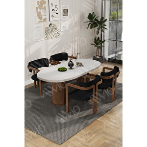 White Serisi Bohem Ayak 4'lü Tokyo Metal Demonte Sandalye 80x140 Masa Sandalye Takımı Siyah