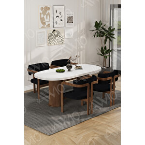 White Serisi Bohem Ayak 4'lü Tokyo Metal Demonte Sandalye 80x140 Masa Sandalye Takımı Siyah