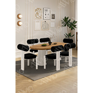 Lizy Bohem Ayak 6'lı Metal Pofi Demonte Sandalye 80x160 Masa Sandalye Takımı Beyaz