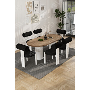 Lizy Bohem Ayak 6'lı Metal Pofi Demonte Sandalye 80x160 Masa Sandalye Takımı Beyaz