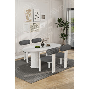 Lora Serisi Bohem Ayak 4'lü Metal Pofi Demonte Sandalye 80x140 Masa Sandalye Takımı Beyaz