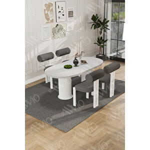 Lora Serisi Bohem Ayak 4'lü Metal Pofi Demonte Sandalye 80x140 Masa Sandalye Takımı Beyaz