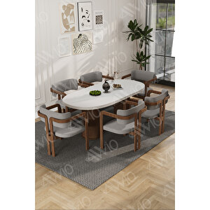 Arion Serisi Bohem Ayak 6'lı Tokyo Metal Demonte Sandalye 80x160 Masa Sandalye Takımı Gri