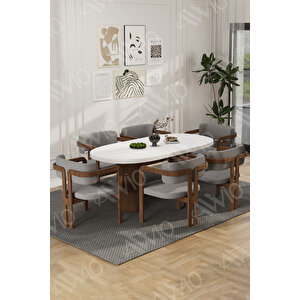 Arion Serisi Bohem Ayak 6'lı Tokyo Metal Demonte Sandalye 80x160 Masa Sandalye Takımı Gri