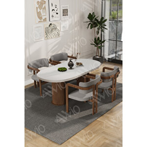 White Serisi Bohem Ayak 4'lü Tokyo Metal Demonte Sandalye 80x140 Masa Sandalye Takımı Gri