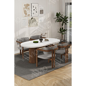 White Serisi Bohem Ayak 4'lü Tokyo Metal Demonte Sandalye 80x140 Masa Sandalye Takımı Gri