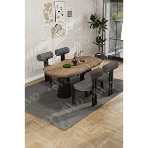 Cydney Serisi Bohem Ayak 4'lü Metal Pofi Demonte Sandalye 80x140 Masa Sandalye Takımı Gri