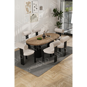 Pofi Bohem 6'lı Metalsandalye 80x160 Mutfak Masa Takımı Yemek Masa Takımı Masa Sandalye Takımı Cafe Siyah