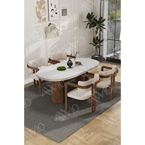 White Serisi Bohem Ayak 4'lü Tokyo Metal Demonte Sandalye 80x140 Masa Sandalye Takımı Krem