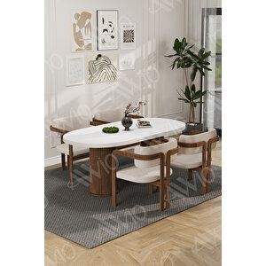 White Serisi Bohem Ayak 4'lü Tokyo Metal Demonte Sandalye 80x140 Masa Sandalye Takımı Krem