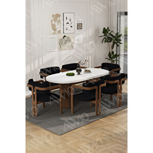 Arion Serisi Bohem Ayak 6'lı Tokyo Metal Demonte Sandalye 80x160 Masa Sandalye Takımı Siyah