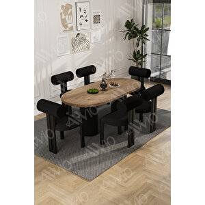 Tia Bohem Ayak 6'lı Metal Pofi Demonte Sandalye 80x160 Masa Sandalye Takımı Siyah