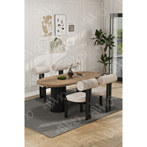 Cydney Serisi Bohem Ayak 4'lü Metal Pofi Demonte Sandalye 80x140 Masa Sandalye Takımı Krem