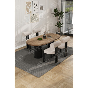 Cydney Serisi Bohem Ayak 4'lü Metal Pofi Demonte Sandalye 80x140 Masa Sandalye Takımı Krem