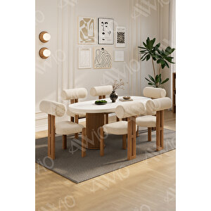 Bohem Ayak 6'lı Metal Pofi Demonte Sandalye 80x160 Masa Sandalye Takımı Beyaz